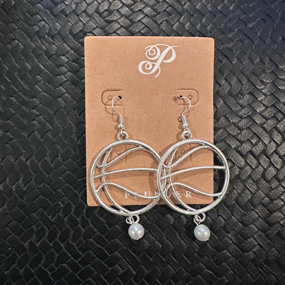 Plunder Silver Hoop Basketball Earrings with Pearl Drops